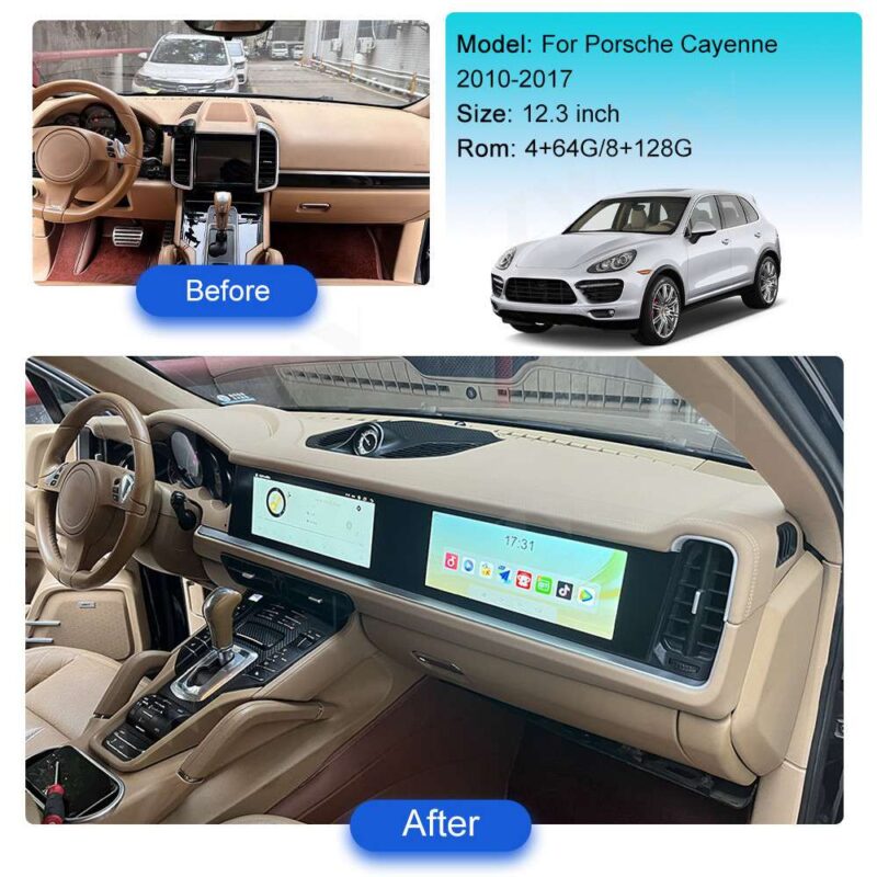 Porsche Cayenne dual screen 12.3 HD Android player for 2014-2017 models, high-resolution passenger entertainment with seamless OEM dash integration. - Image 2