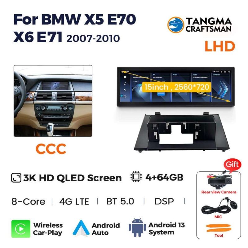 Auto Radio Gps Navigatie Multimedia 14.9lnch Draadloze Carplay Android Voor Bmw X 5 E 70X6 E71 Ccc Cic Touchscreen - Image 2