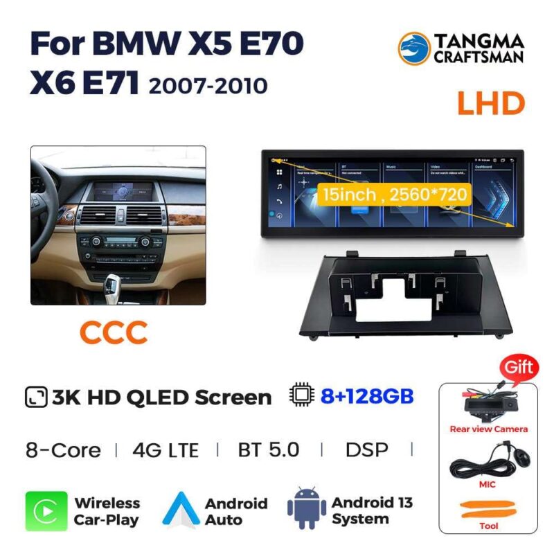 Auto Radio Gps Navigatie Multimedia 14.9lnch Draadloze Carplay Android Voor Bmw X 5 E 70X6 E71 Ccc Cic Touchscreen - Image 3