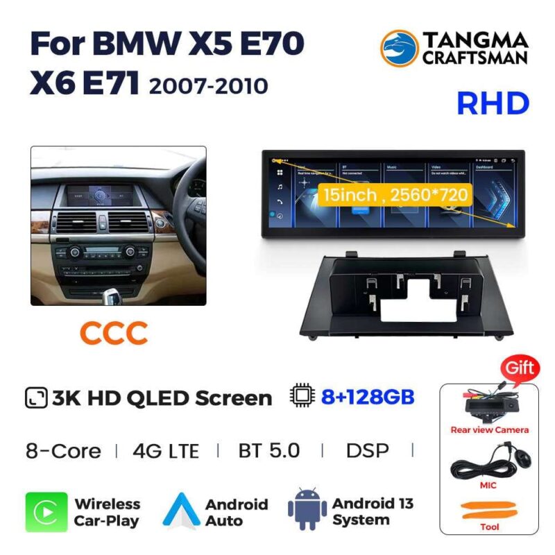Auto Radio Gps Navigatie Multimedia 14.9lnch Draadloze Carplay Android Voor Bmw X 5 E 70X6 E71 Ccc Cic Touchscreen - Image 9