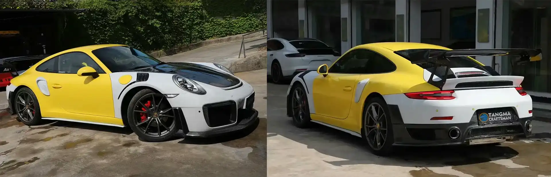 Porsche 911 carbon fiber aero kit: front lip, side skirts, diffuser, rear wing