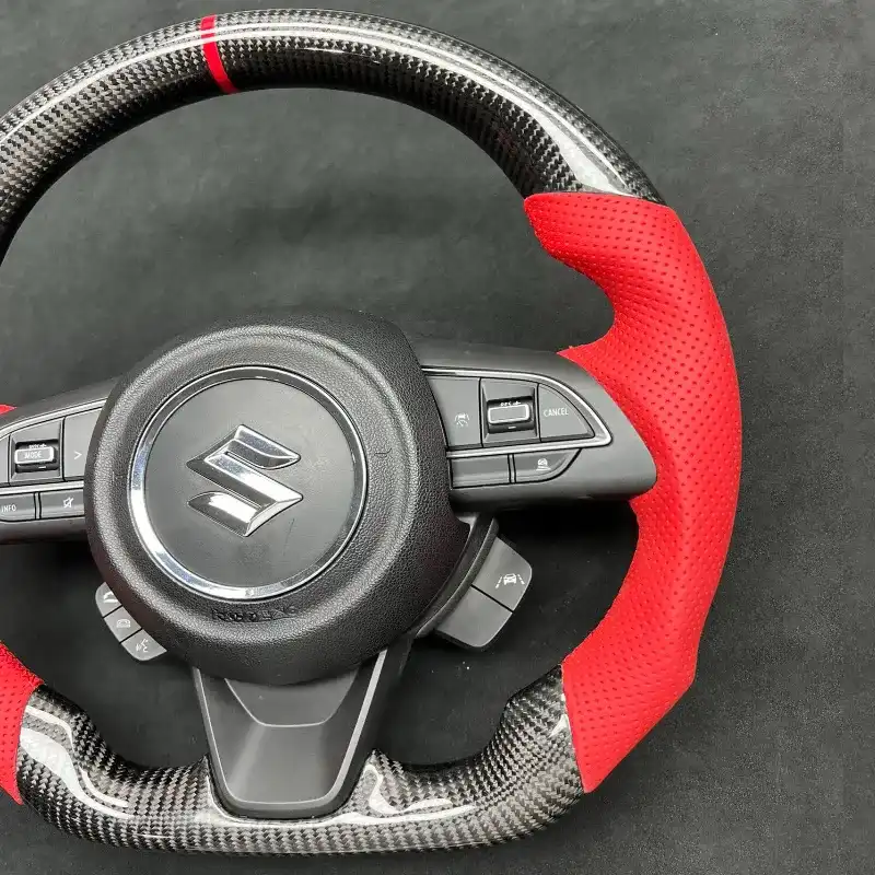 Suzuki Jimny Calfskin Leather Carbon Fiber Multifunction Steering Wheel Suzuki Jimny Calfskin Leather Carbon Fiber Multifunction Steering Wheel - Image 3
