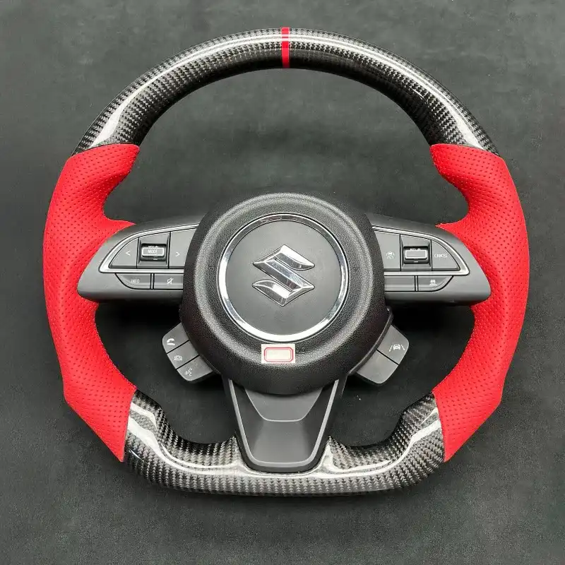 Suzuki Jimny Calfskin Leather Carbon Fiber Multifunction Steering Wheel Suzuki Jimny custom carbon fiber steering wheel with leather grip