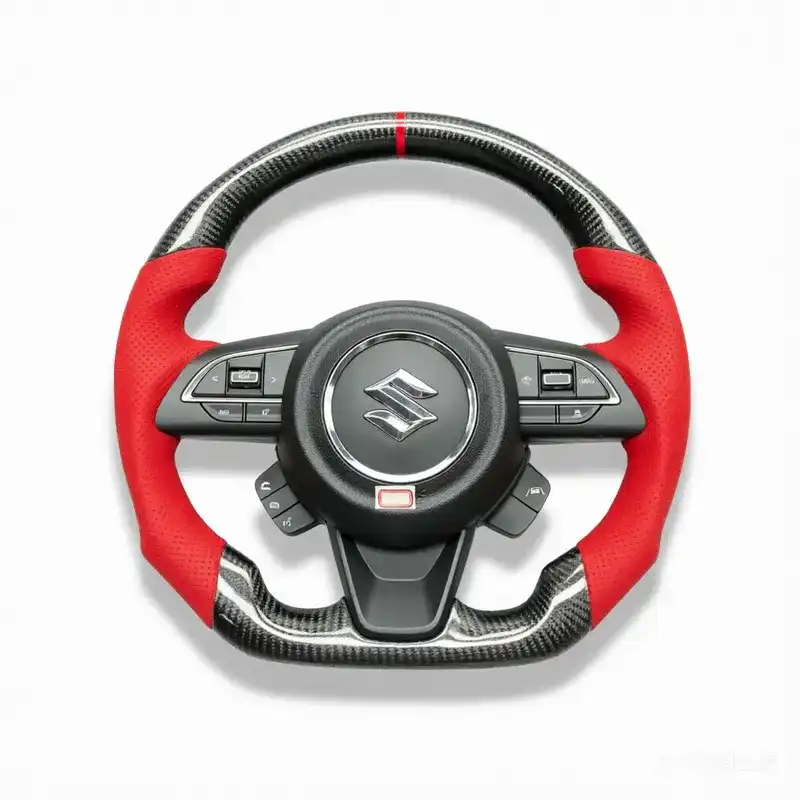 Suzuki Jimny Calfskin Leather Carbon Fiber Multifunction Steering Wheel Suzuki Jimny custom carbon fiber steering wheel with leather grip